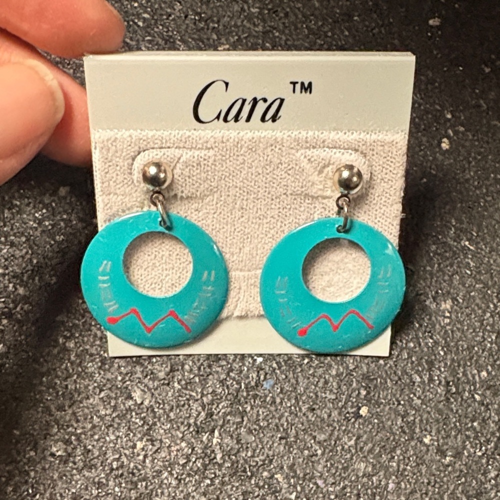 Cara 90s blue dangle disc earrings